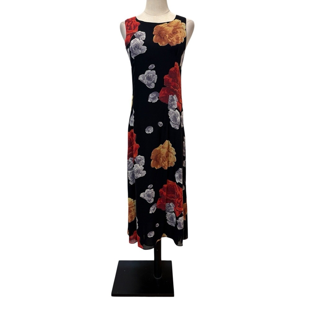 Vtg 90s Nostalgia Black Floral Slip Maxi Sz S Soft‎ Grunge Fairy Minimalist